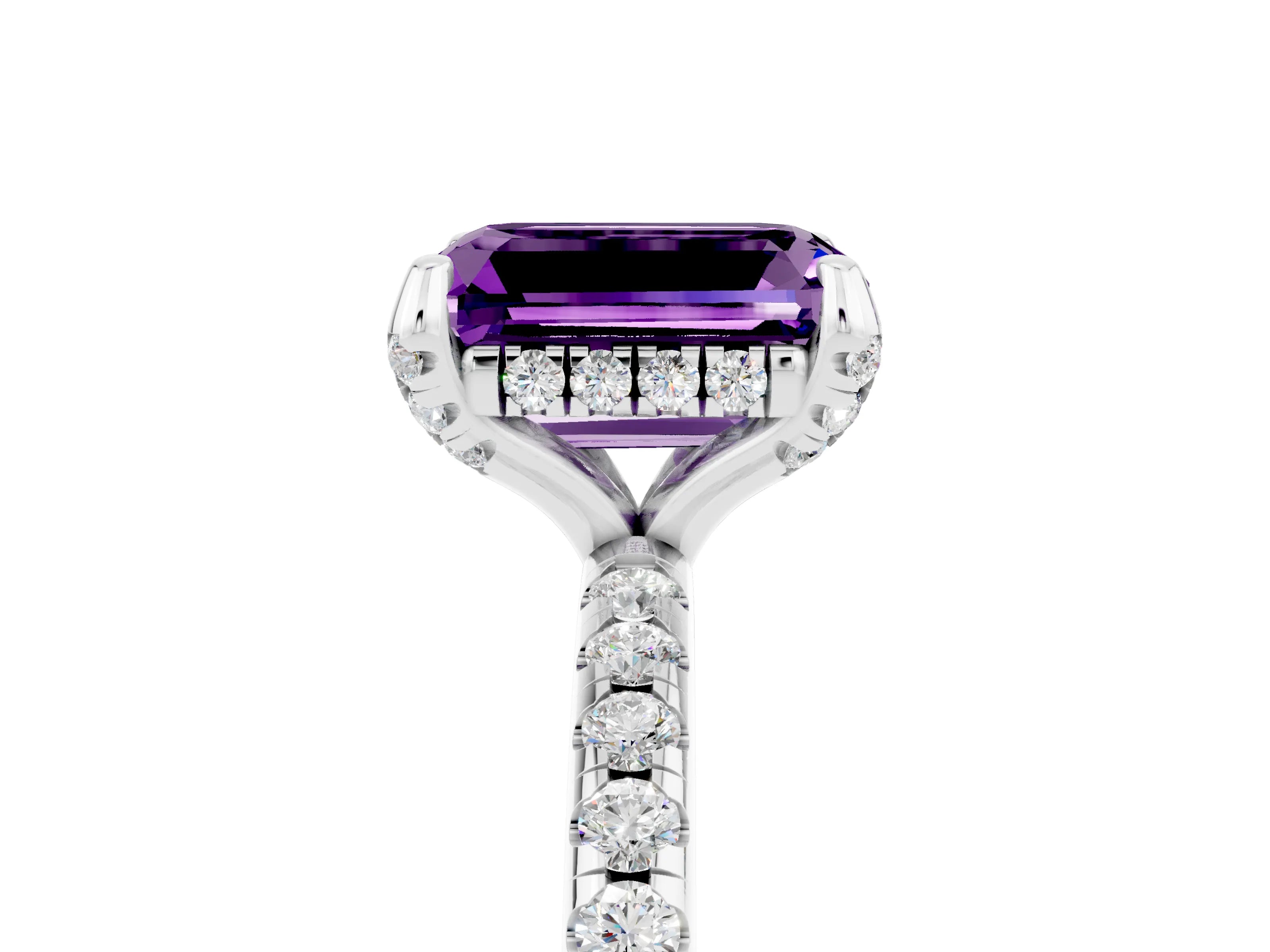 White gold Emerald Cut Diamond Solitaire Ring with Four-Prong Setting and Pavé Band_5