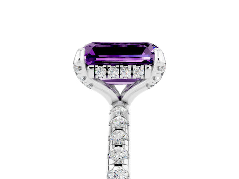 White gold Emerald Cut Diamond Solitaire Ring with Four-Prong Setting and Pavé Band_5