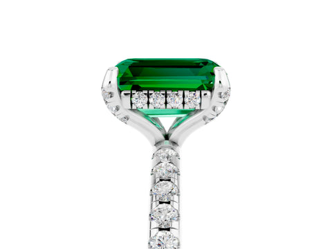 White gold Emerald Cut Diamond Solitaire Ring with Four-Prong Setting and Pavé Band_5