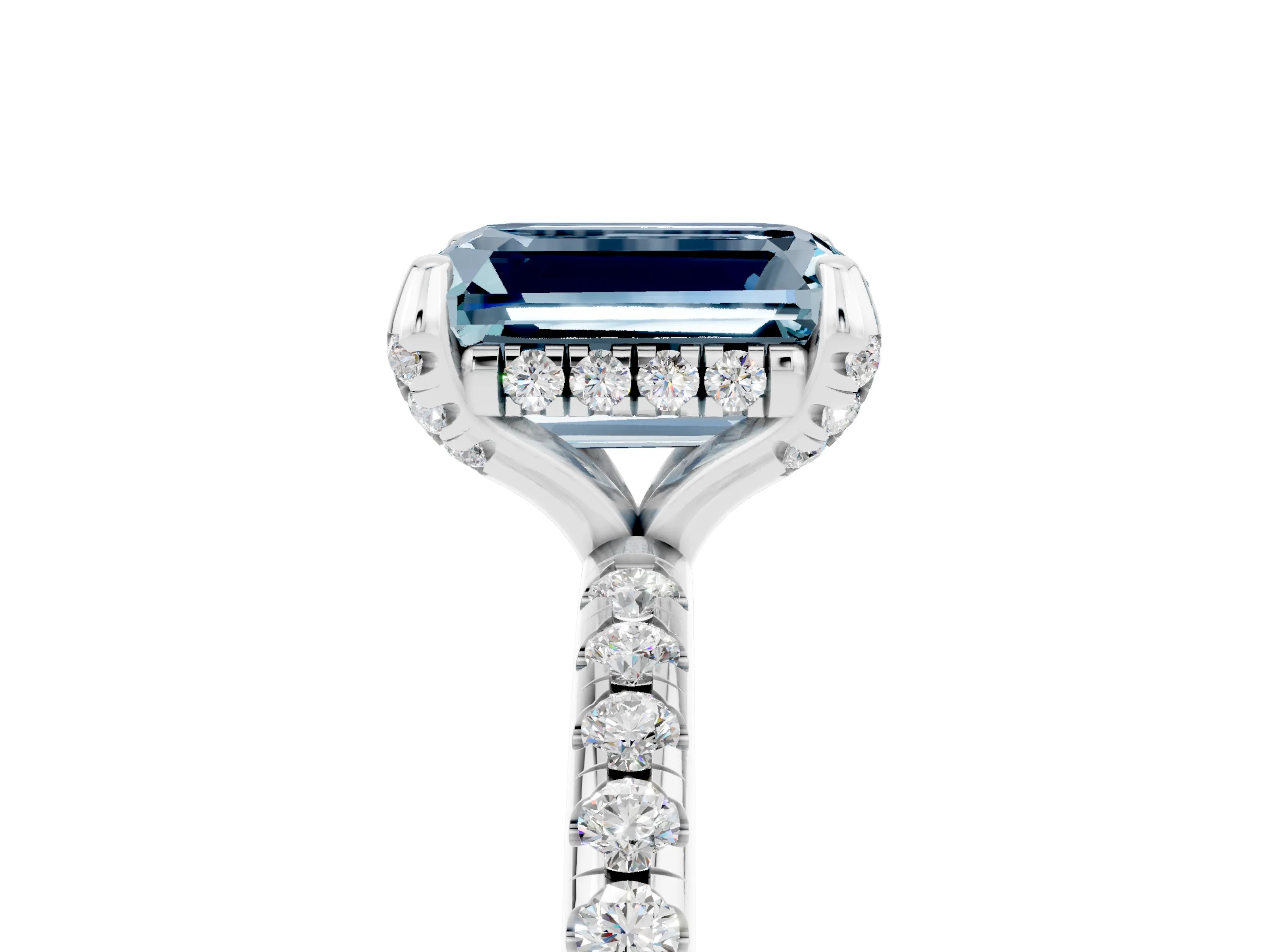 White gold Emerald Cut Diamond Solitaire Ring with Four-Prong Setting and Pavé Band_5