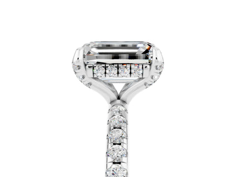 White gold Emerald Cut Diamond Solitaire Ring with Four-Prong Setting and Pavé Band_5