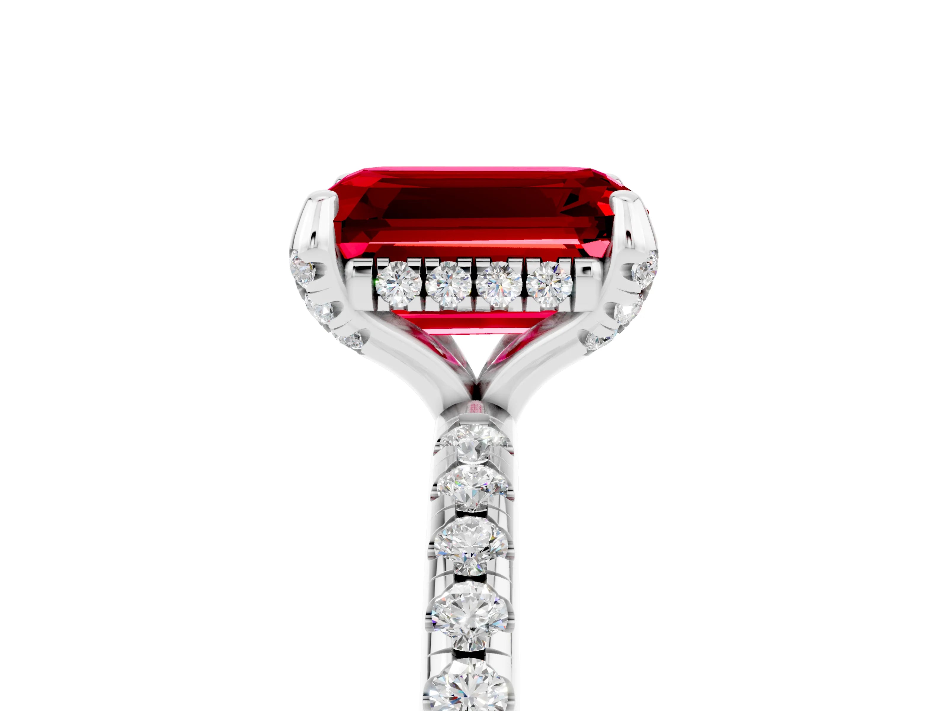 White gold Emerald Cut Diamond Solitaire Ring with Four-Prong Setting and Pavé Band_5