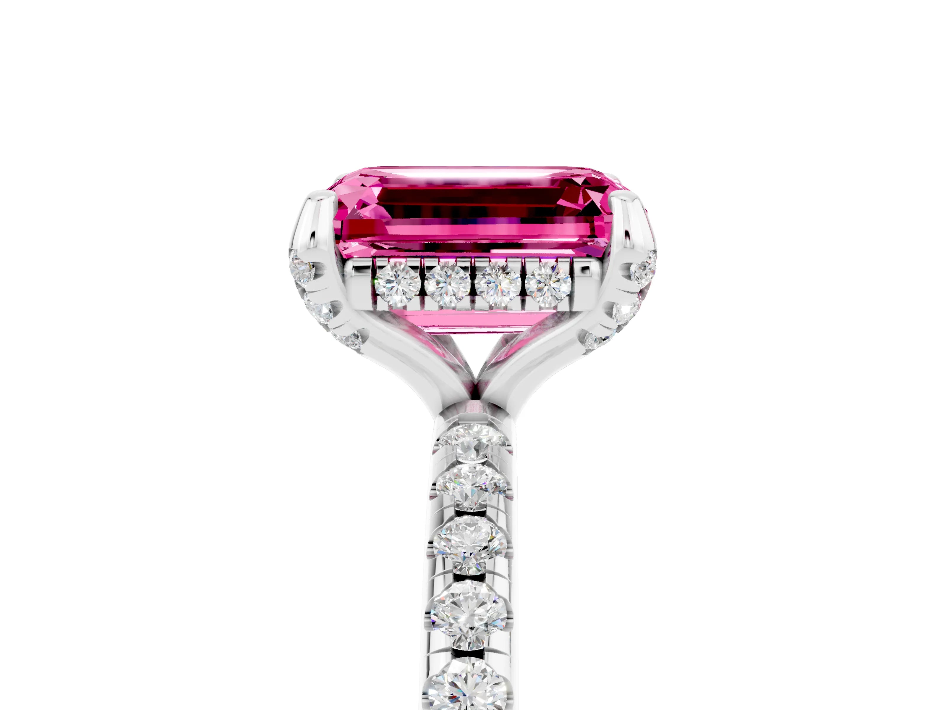 White gold Emerald Cut Diamond Solitaire Ring with Four-Prong Setting and Pavé Band_5