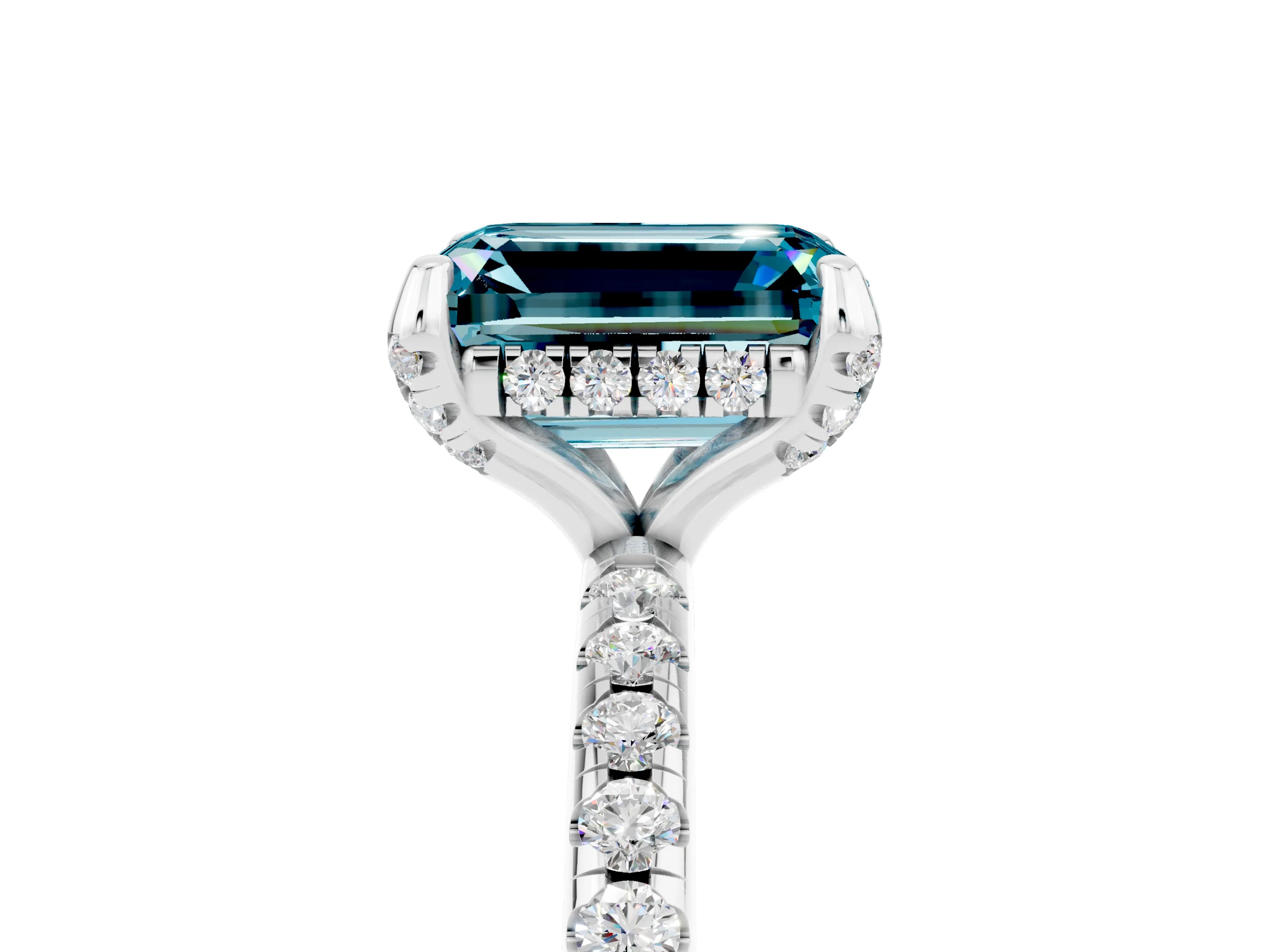 White gold Emerald Cut Diamond Solitaire Ring with Four-Prong Setting and Pavé Band_5