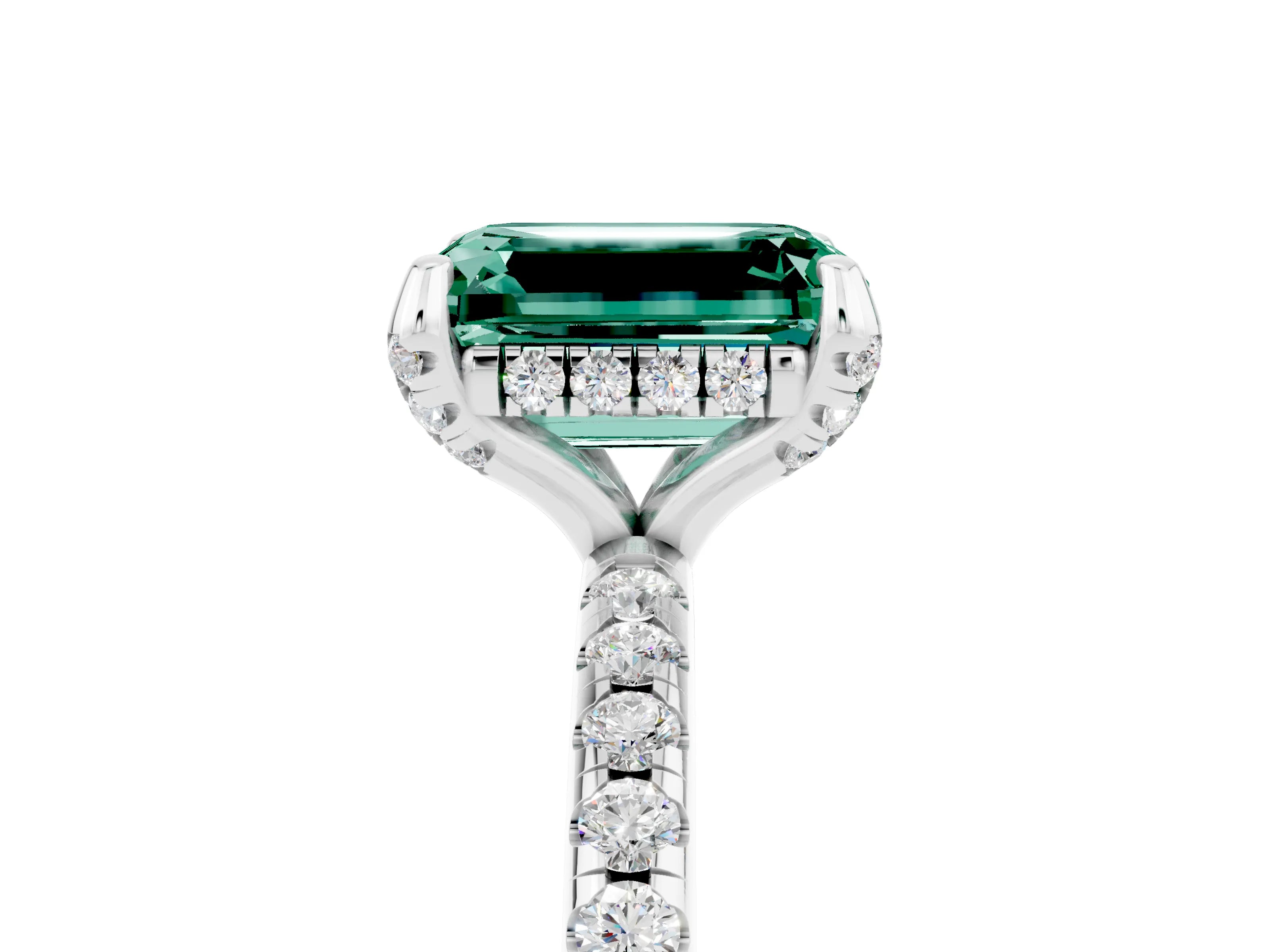 White gold Emerald Cut Diamond Solitaire Ring with Four-Prong Setting and Pavé Band_5