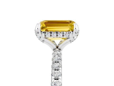 White gold Emerald Cut Diamond Solitaire Ring with Four-Prong Setting and Pavé Band_5