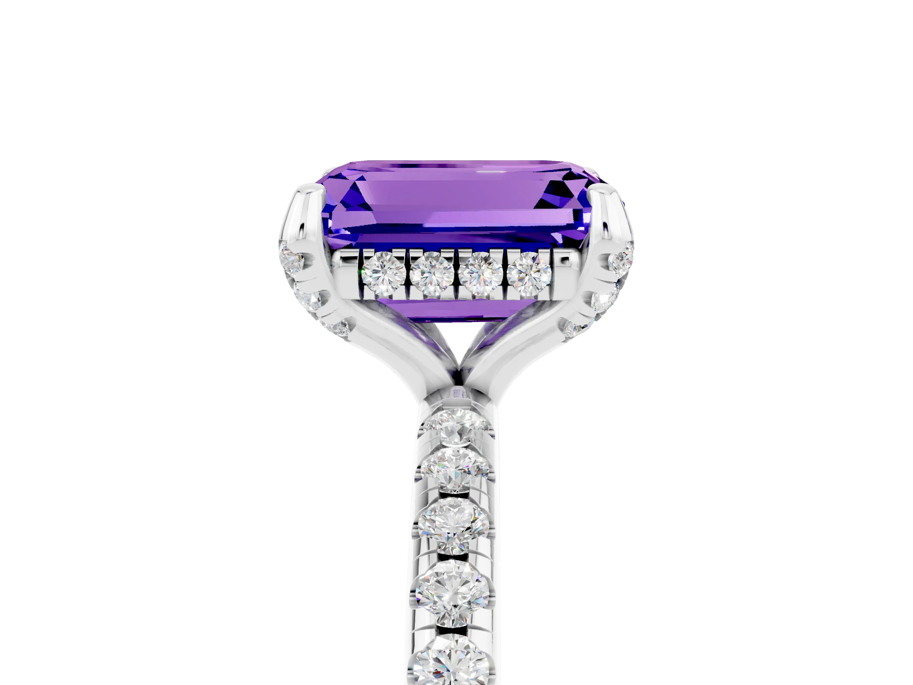White gold Emerald Cut Diamond Solitaire Ring with Four-Prong Setting and Pavé Band_5