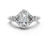 White gold Emerald Cut Diamond Solitaire Ring with Hidden Halo and Pavé Band_33