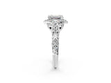 White gold Emerald Cut Diamond Solitaire Ring with Hidden Halo and Pavé Band_35