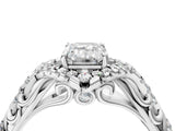 White gold Emerald Cut Diamond Solitaire Ring with Hidden Halo and Pavé Band_37
