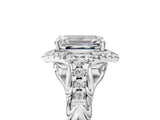 White gold Emerald Cut Diamond Solitaire Ring with Hidden Halo and Pavé Band_38