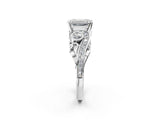 White gold Emerald Cut Diamond Solitaire Ring with Milgrain Pavé Band and Four-Prong Setting_223
