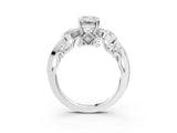 White gold Emerald Cut Diamond Solitaire Ring with Milgrain Pavé Band and Four-Prong Setting_223