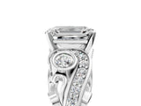 White gold Emerald Cut Diamond Solitaire Ring with Milgrain Pavé Band and Four-Prong Setting_226