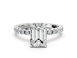White gold Emerald Cut Diamond Solitaire Ring with Pavé Band and Four-Prong Setting_362