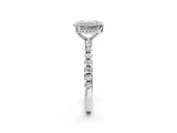 White gold Emerald Cut Diamond Solitaire Ring with Pavé Band and Four-Prong Setting_364