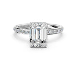 White gold Emerald Cut Diamond Solitaire Ring with Pavé Band and Hidden Halo_20