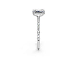 White gold Emerald Cut Diamond Solitaire Ring with Pavé Band and Hidden Halo_22