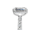 White gold Emerald Cut Diamond Solitaire Ring with Pavé Band and Hidden Halo_30