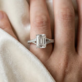 White gold Emerald Cut Diamond Solitaire Ring with Pavé Band and Prong Setting_100