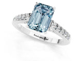 White gold Emerald Cut Diamond Solitaire Ring with Pavé Band and Prong Setting_1