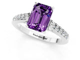 White gold Emerald Cut Diamond Solitaire Ring with Pavé Band and Prong Setting_1