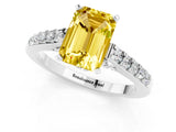 White gold Emerald Cut Diamond Solitaire Ring with Pavé Band and Prong Setting_1