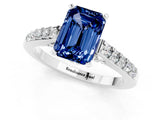 White gold Emerald Cut Diamond Solitaire Ring with Pavé Band and Prong Setting_1
