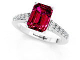 White gold Emerald Cut Diamond Solitaire Ring with Pavé Band and Prong Setting_1