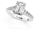 White gold Emerald Cut Diamond Solitaire Ring with Pavé Band and Prong Setting_1