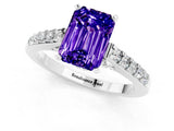 White gold Emerald Cut Diamond Solitaire Ring with Pavé Band and Prong Setting_1