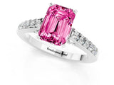 White gold Emerald Cut Diamond Solitaire Ring with Pavé Band and Prong Setting_1