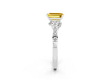 White gold Emerald Cut Diamond Solitaire Ring with Pavé Band and Prong Setting_2