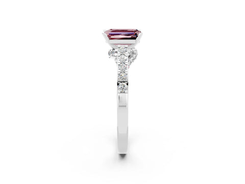 White gold Emerald Cut Diamond Solitaire Ring with Pavé Band and Prong Setting_2