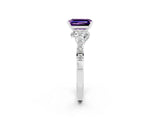 White gold Emerald Cut Diamond Solitaire Ring with Pavé Band and Prong Setting_2