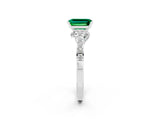 White gold Emerald Cut Diamond Solitaire Ring with Pavé Band and Prong Setting_2