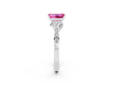 White gold Emerald Cut Diamond Solitaire Ring with Pavé Band and Prong Setting_2