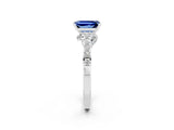 White gold Emerald Cut Diamond Solitaire Ring with Pavé Band and Prong Setting_2