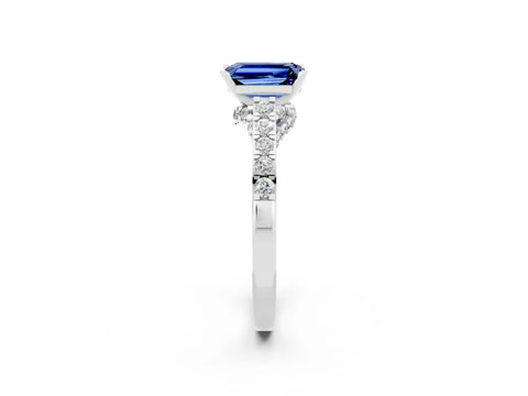 White gold Emerald Cut Diamond Solitaire Ring with Pavé Band and Prong Setting_2