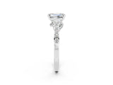 White gold Emerald Cut Diamond Solitaire Ring with Pavé Band and Prong Setting_2