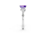 White gold Emerald Cut Diamond Solitaire Ring with Pavé Band and Prong Setting_2
