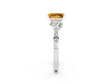 White gold Emerald Cut Diamond Solitaire Ring with Pavé Band and Prong Setting_2