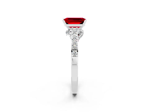 White gold Emerald Cut Diamond Solitaire Ring with Pavé Band and Prong Setting_2