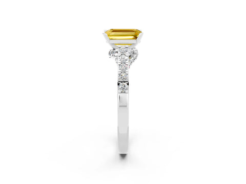 White gold Emerald Cut Diamond Solitaire Ring with Pavé Band and Prong Setting_2