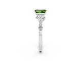 White gold Emerald Cut Diamond Solitaire Ring with Pavé Band and Prong Setting_2