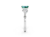 White gold Emerald Cut Diamond Solitaire Ring with Pavé Band and Prong Setting_2