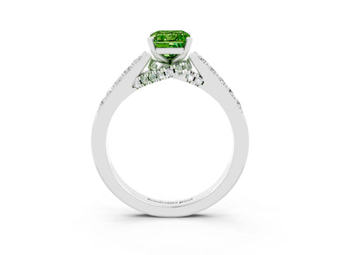 White gold Emerald Cut Diamond Solitaire Ring with Pavé Band and Prong Setting_3