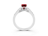 White gold Emerald Cut Diamond Solitaire Ring with Pavé Band and Prong Setting_3