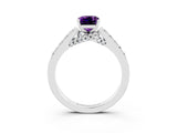 White gold Emerald Cut Diamond Solitaire Ring with Pavé Band and Prong Setting_3