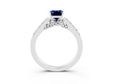 White gold Emerald Cut Diamond Solitaire Ring with Pavé Band and Prong Setting_3